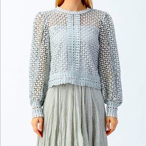 Chichwish - FULL CROCHET PUFF SLEEVES CROP TOP IN MINT